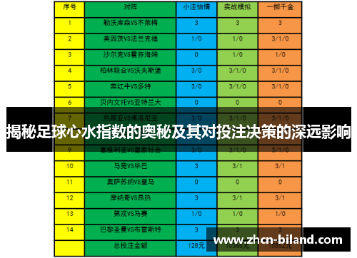 揭秘足球心水指数的奥秘及其对投注决策的深远影响